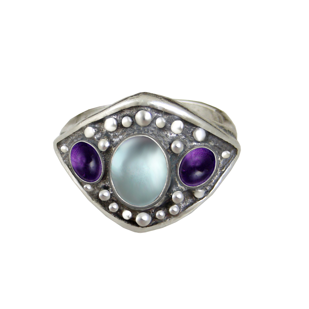 Sterling Silver Medieval Lady's Ring with Blue Topaz And Amethyst Size 8